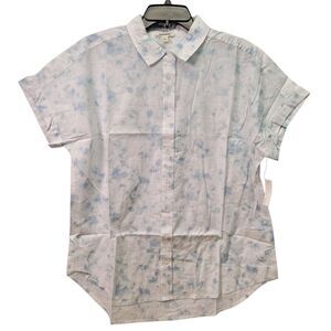 GoodThreads Women Washed Cotton Short-Sleeve Shirt Watercolor Print Size Large